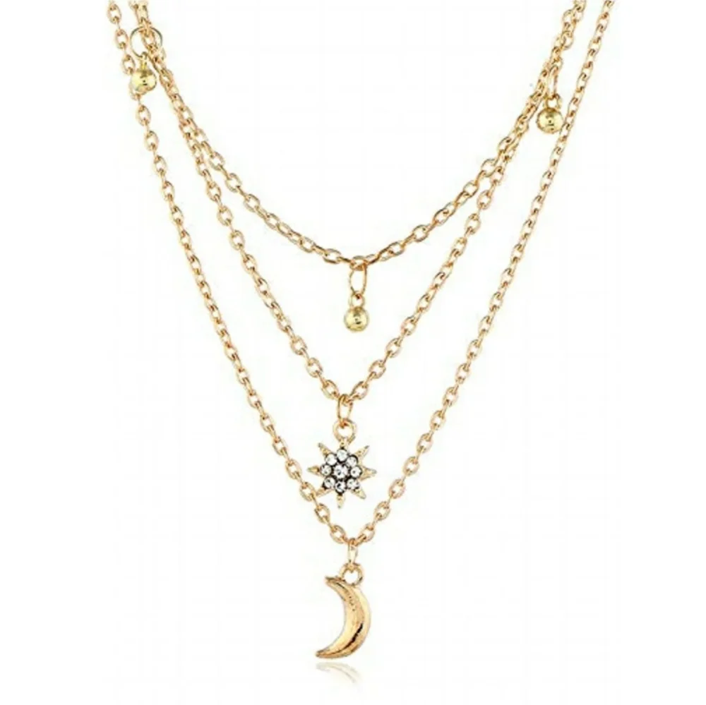 Goldtone Moon Layered Choker Necklace - Picture 5 of 6